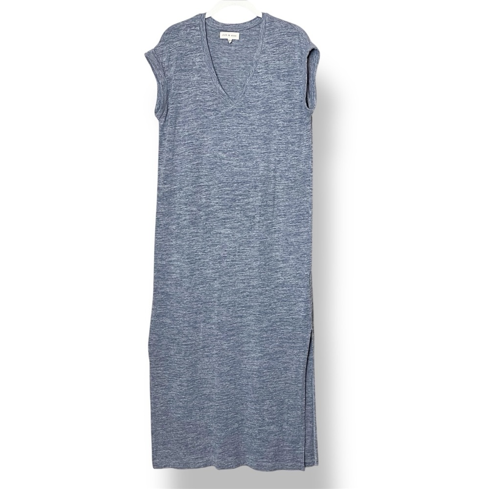 Cloth & Stone Riley Midi Dress Small blue muted heather t-shirt V neck side slit